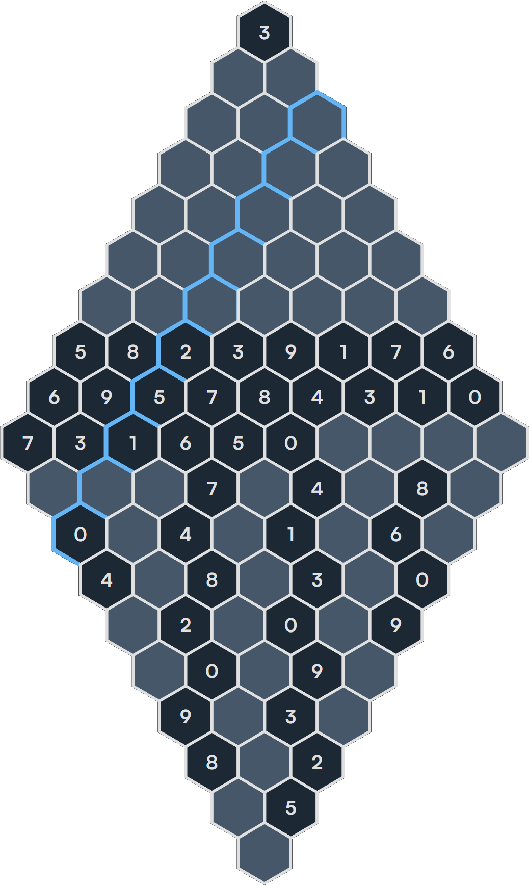 Board showing the highlighted diagonal for the Single-Strand Strategy hint